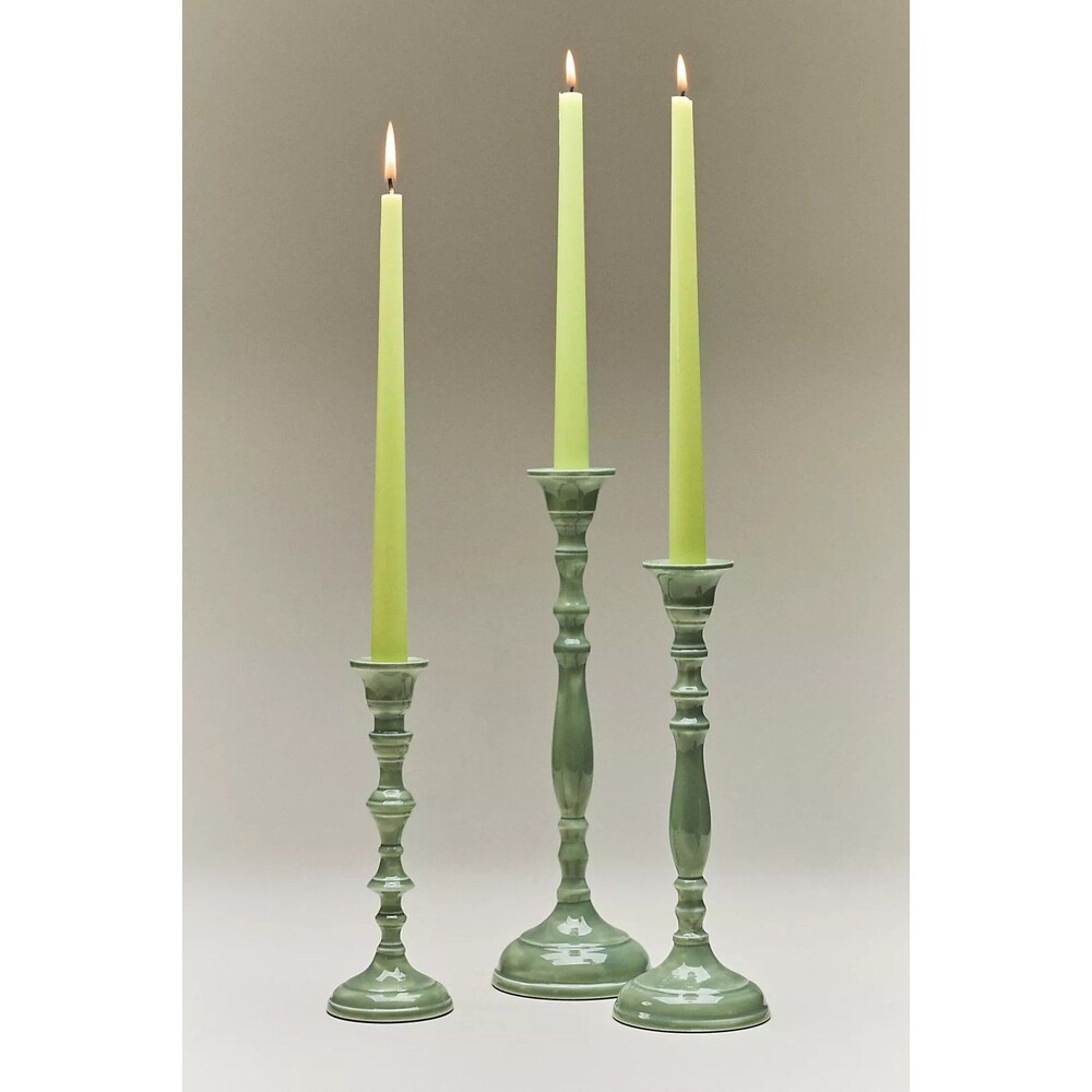 Anthropologie Linette Glossy Candle Holders Set Green Taper Holders